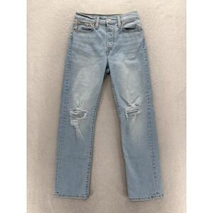 Levis Wedgie Straight Jeans Womens 26x28 Blue Light Wash High Rise Distressed